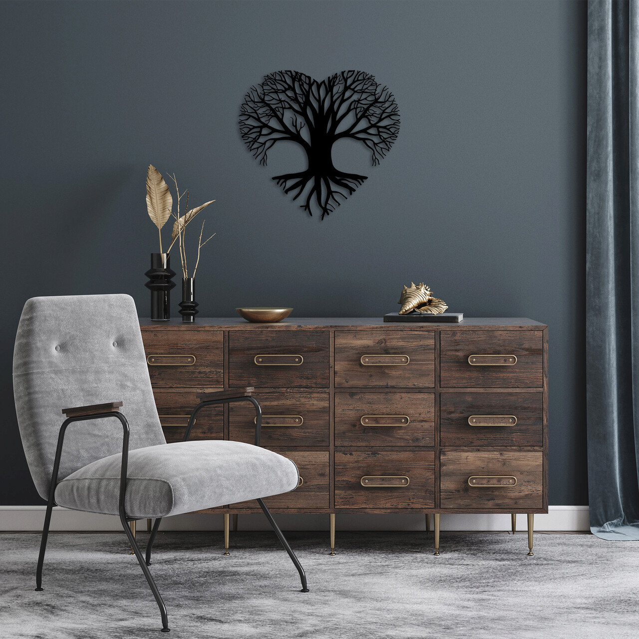 Decoratiune de perete, Love Tree, Dimensiune: 50 x 54 cm, Negru - imagine 7